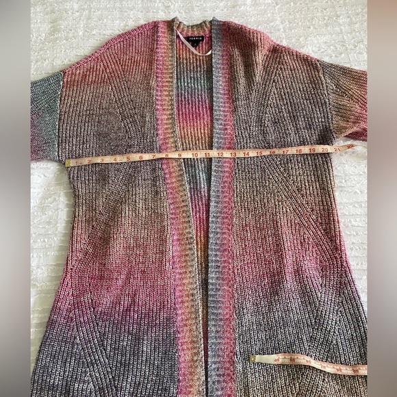 Torrid Pink Mulitcolor Ombre Rainbow Cardigan Chunky Open Sweater 0 Large 12 - Picture 6 of 9